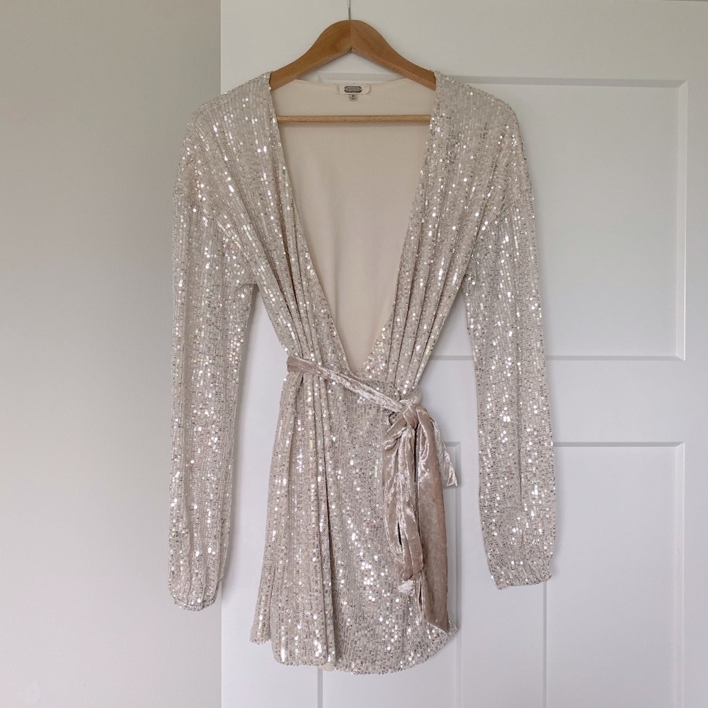 Champagne Sequin Wrap Dress